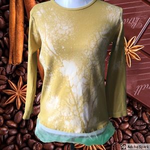 Marble coral leaf distressed tie dye yellow top